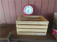 Wood crate & wall clock