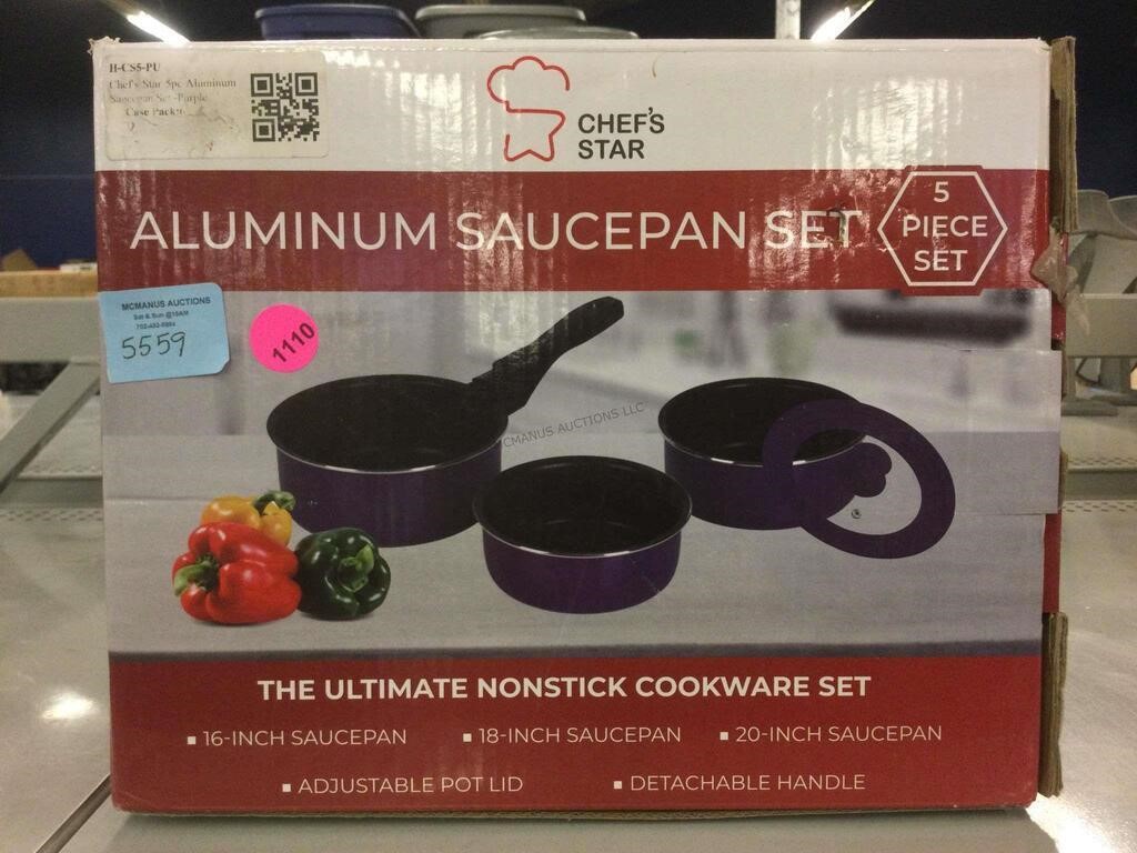 NIB aluminum saucepan set.