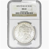 1878 7TF Morgan Silver Dollar NGC MS64 REV 78