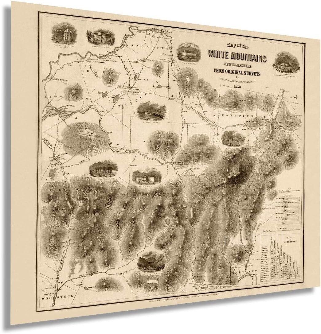 $55  HISTORIX Vintage 1858 Map of White Mountains
