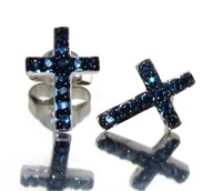 Natural Blue Diamond Cross Earrings