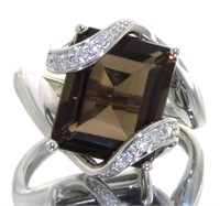 Genuine Emerald Cut 4.50 ct Quartz & Diamond Ring