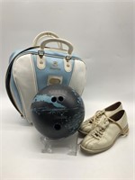 Vintage Brunswick Bowling Ball, Shoes & Bag