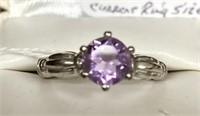 SILVER ONE CARAT PURPLE AMETHYST SOLITAIRE RING