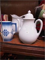 Three pieces of ironstone: water pitcher 9 1/2",