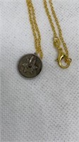 1851 SILVER 3-cent piece w/ gold tone chain
