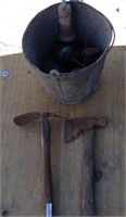 bucket of axes, tools