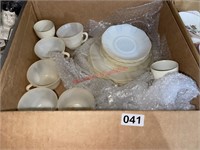 Box Lot of Very Old Milk Glass Plates Saucers and