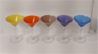 5 MCM Color & Clear Glass  Martini Glasses U16A