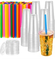 100ct Clear 20oz Cups with Lids & Wide Straws