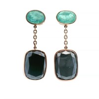 14ct r/g Moissanite, emerald & diam earrings