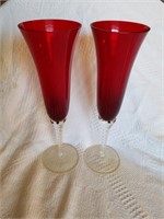 Pair of Crystal champaign flutes ca. 1950's ruby r
