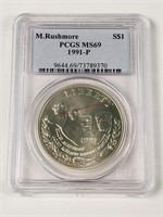 1991-P M. Rushmore Silver Dollar - MS69