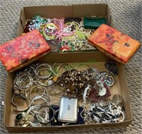 Two box tray lots of costume and vintage jewelry