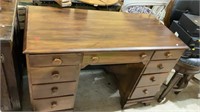 Vintage solid wood student desk w/eight drawers -