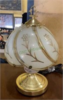 Small vintage gold tone touch lamp w/floral motif