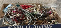 Box tray costume jewelry includes necklaces