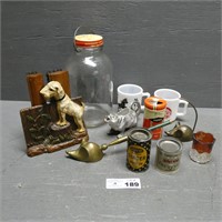 Creamer, Brass Penholder, Mugs, Tins, Jar