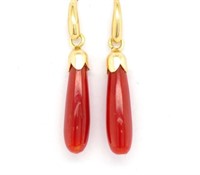 Italian coral and 18ct yellow gold drop earrings