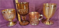 4 carnival glass cups