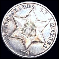 1862 Three Cent Silver CLOSELY UNCIRCULATED