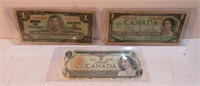 1937 to 1973 Canada 1 Dollar Bills Vintage Money