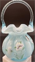 Fenton Powder Blue Hp Melon Basket #899 By P Lane