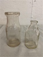 2 Antique Glass Dairy & Pyrex Bottles
