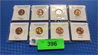 Eight brilliant uncirculated old Lincoln cents