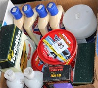Car care products box lot: waxes, polishes, etc.