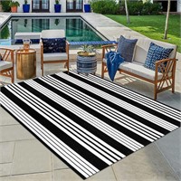 OJIA Black and White Outdoor Rug 4 x 6 ft Cotton W