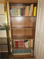 wood book shelf & glass shelving unit