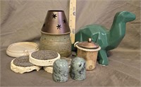 Pottery Coasters, Dinosaur Bank, S&P Shakers