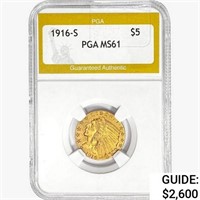 1916-S $5 Gold Half Eagle PGA MS61
