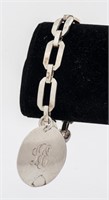 Vintage Silver Circle Monogram Tag Charm Bracelet