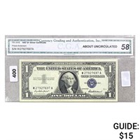 1957 $1 US Silver Certificate CGA AU58