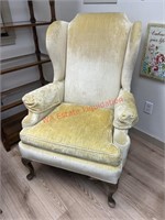 Yellow velvet wingback chair (small room)