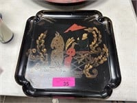 HAND PAINTED CHINESE METAL TRAY / SIGNED