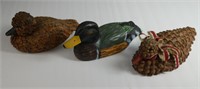 Wood Carved & Pine Cone Duck Decoys
