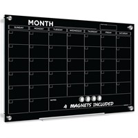 Black 24”x36” Magnetic Glass Whiteboard Calendar P