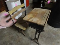 Antique Student Desk with Bench