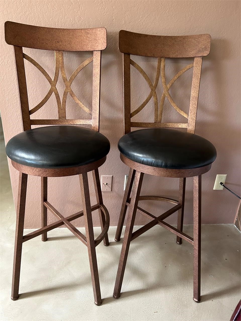 Pair Tall Bar Stools Metal & Wood