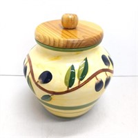 Ceramic jar wood lid yellow leaves