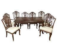 Large Ornate Dining Room Set Table & 7 Chairs