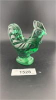 Fenton green glass rooster 5.25 inches high,