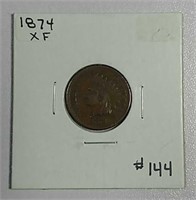 1874  Indian Head Cent   XF
