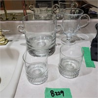 B229 Glass trophy, ice bucket & match tumblers