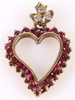 14K YELLOW GOLD RUBY DIAMOND HEART PENDANT