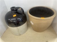 Vintage pottery crock jug and planter
