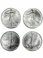 (4) 1993 American Eagle 1 oz. Silver dollars, UNC